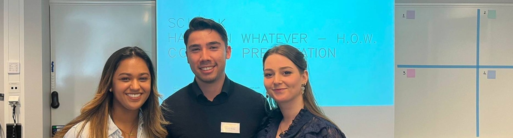 Marwa Potmis, Maurice Weimar en Sanne van den Boom na de presentatie van hun afstudeerwerk